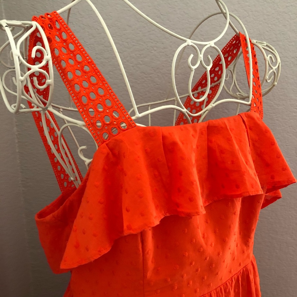 J. Crew Orange Eyelet Linen Midi Summer Dress - Picture 3 of 13